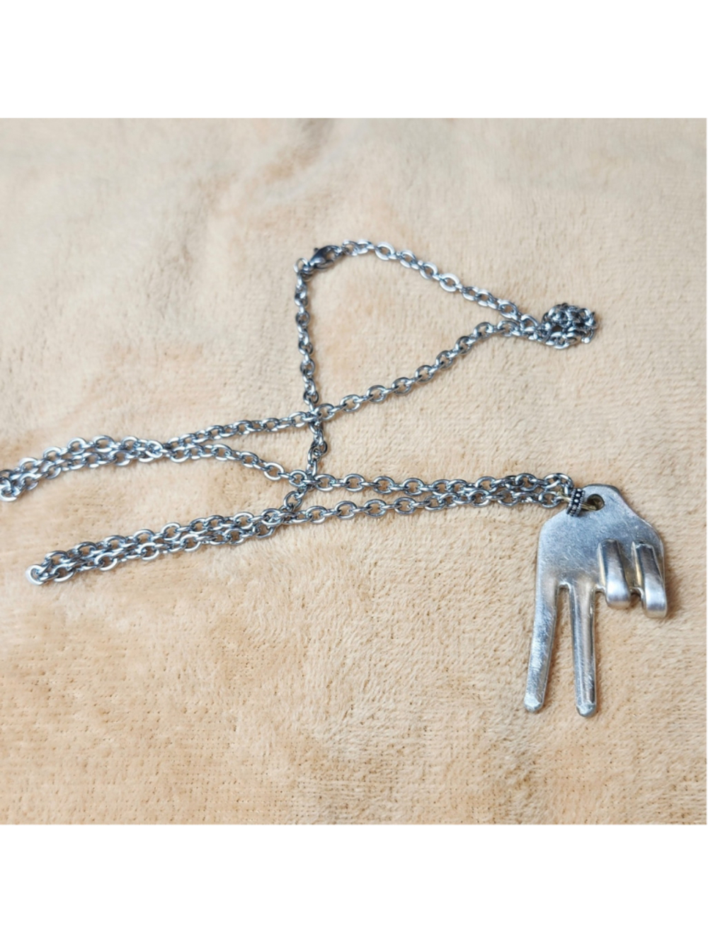 Fork finger peace Sign Pendant Necklace Handmade jewelry